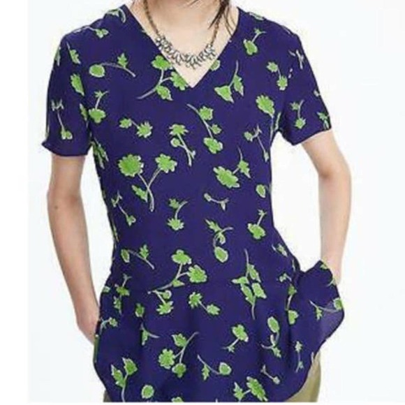 Banana Republic Blue Green Floral Peplum Blouse size XS - Picture 1 of 9